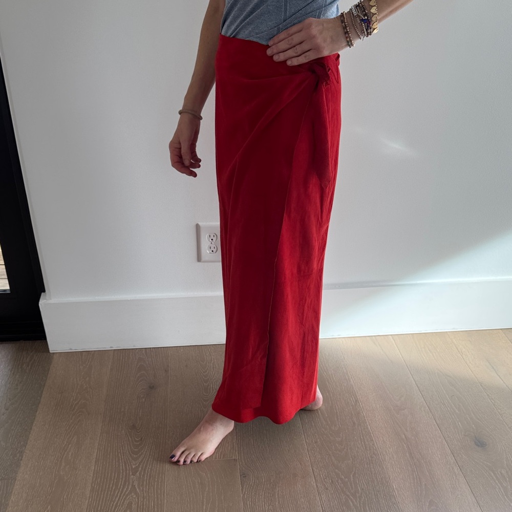 Ralph Lauren red suede vintage wrap skirt sz 12